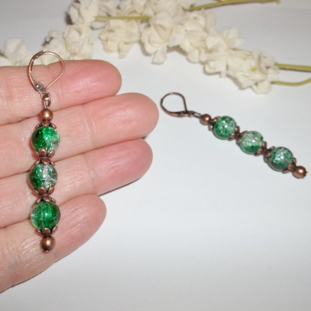 Beaded Earrings Set Boho Copper & Green Ombre 5278 - Picture 6 of 8